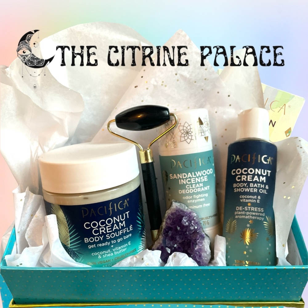 Pacifica beauty box bundle w obsidian facial roller + Amethyst cluster Gift Set